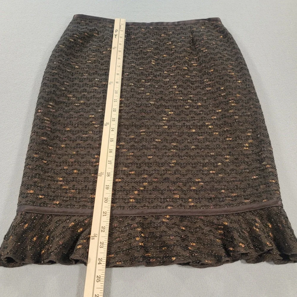 Doncaster Brown Tweed Skirt Suit Metallic Ruffle Silk Trim 2 Piece Women's 10